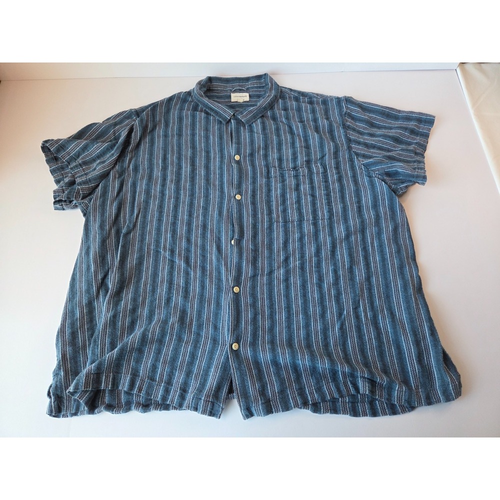 Lucky Brand Shirt Mens 4 Extra Large Blue Stripped Cotton Loose Relaxed Polo